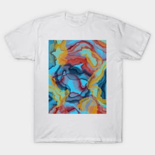 Yellow, Orange & Navy Blue digital Alcohol Ink T-Shirt